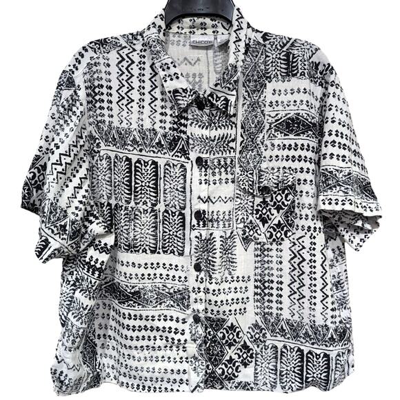 Chico's Tops - Linen Top with artsy asymmetrical pattern